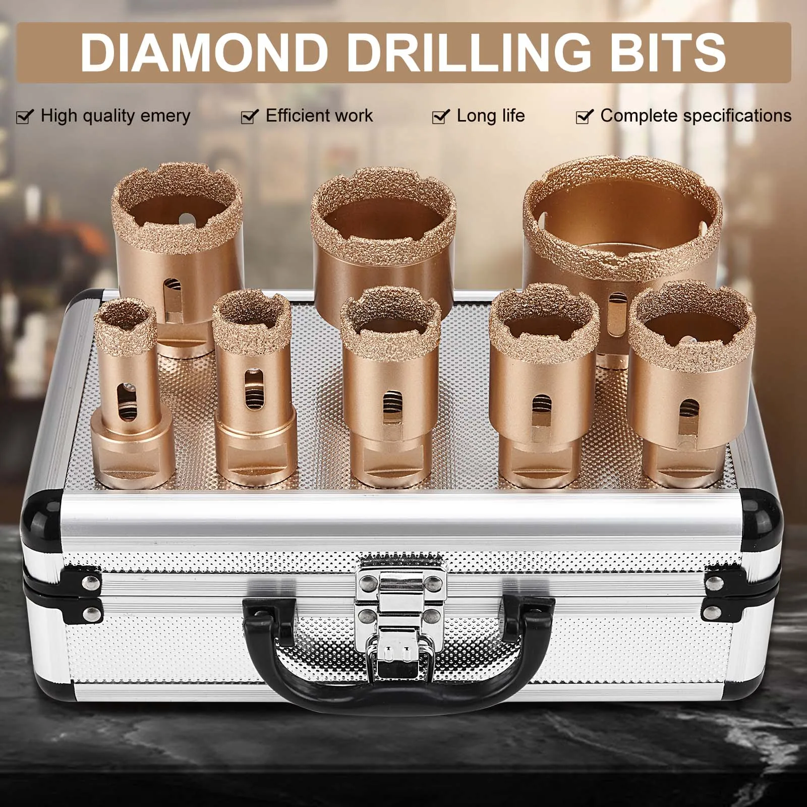 8 Pcs Dry Drill M14 Thread Brazing Hole Saw Set Diamond Core Bit Set   Porcelain Tiles Crowns Granite Marble vitrified tile Dril