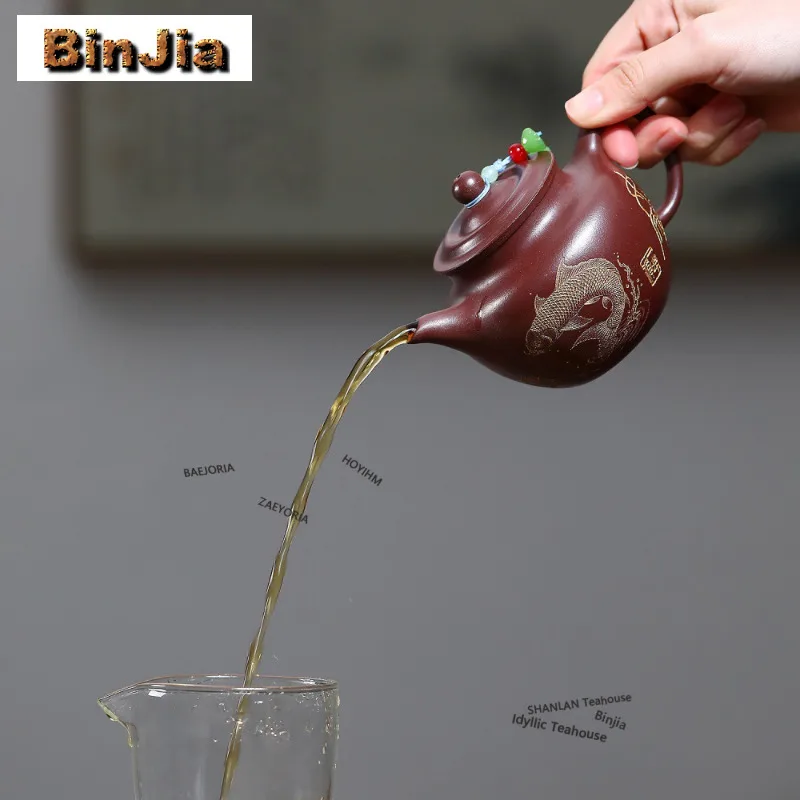 230ml Aesthetic Yixing Purple Clay Teapots Handmade Koi Ruyi Autumn Water Pot Raw Ore Purple Mud Kettle Zisha Tea Set Craft