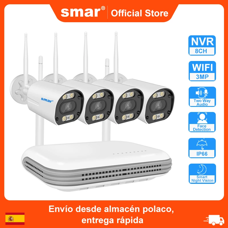 

SMAR Wireless CCTV System Wifi Camera Kit H.265 3MP HD Security Audio AI Face Detect IP 8CH NVR Video Surveillance Kit ICSee