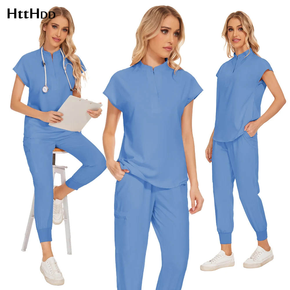 Ropa médica para mujer, uniformes de enfermera, conjunto de ropa de trabajo de Hospital, monos médicos, monos azules, uniforme sólido Unisex, venta al por mayor, nuevo