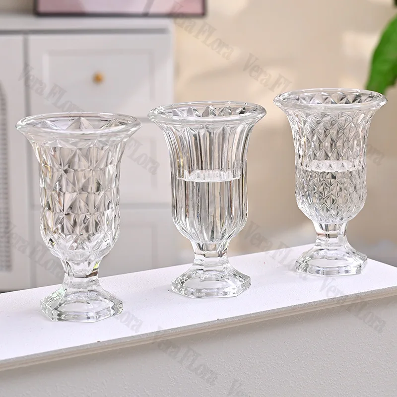 Embossed Transparent Glass Vase Cup Shaped Hydroponic Flower Arrangement Light Luxury High-end Home Decoration Vase