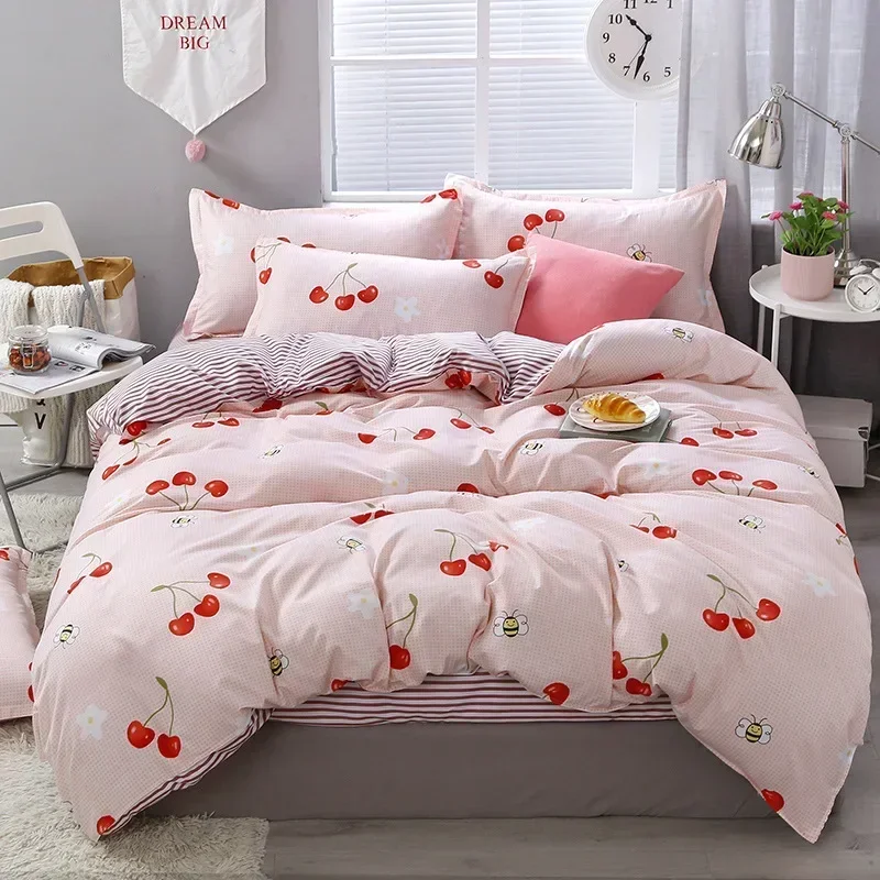 Pink Tulips Floral Duvet Cover Set, Furry Comforter Covers, Cute Bed Set Blanket - Kawaii Flower Blossom Soft