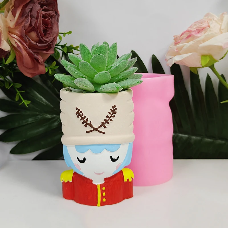 Cartoon Female Nutcracker Soldier Flowerpot Silicone Mold DIY Cement Plaster Succulent Planter Mold Fairy Tale Figurine Shaped Flower Container Handmade Casting Mold