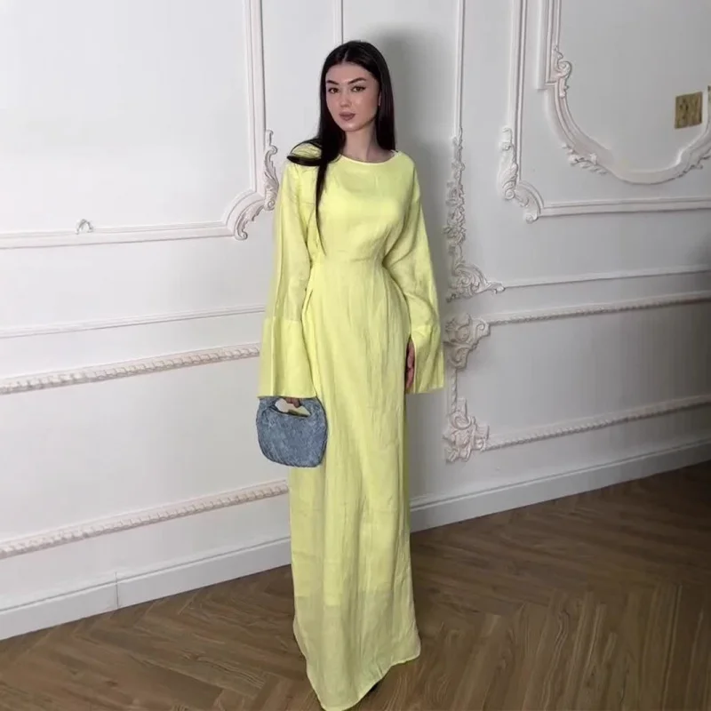 

2025French Style Niche Summer Solid Color Fresh High-End Waist-Cinching Dress