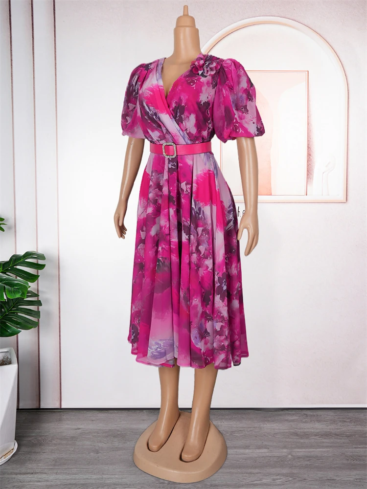 Party Evening Dresses For Women 2025 African Clothing Ruffle Sleeve Maxi Robes Dashiki Print Chiffon Gowns Birthday Prom Dress