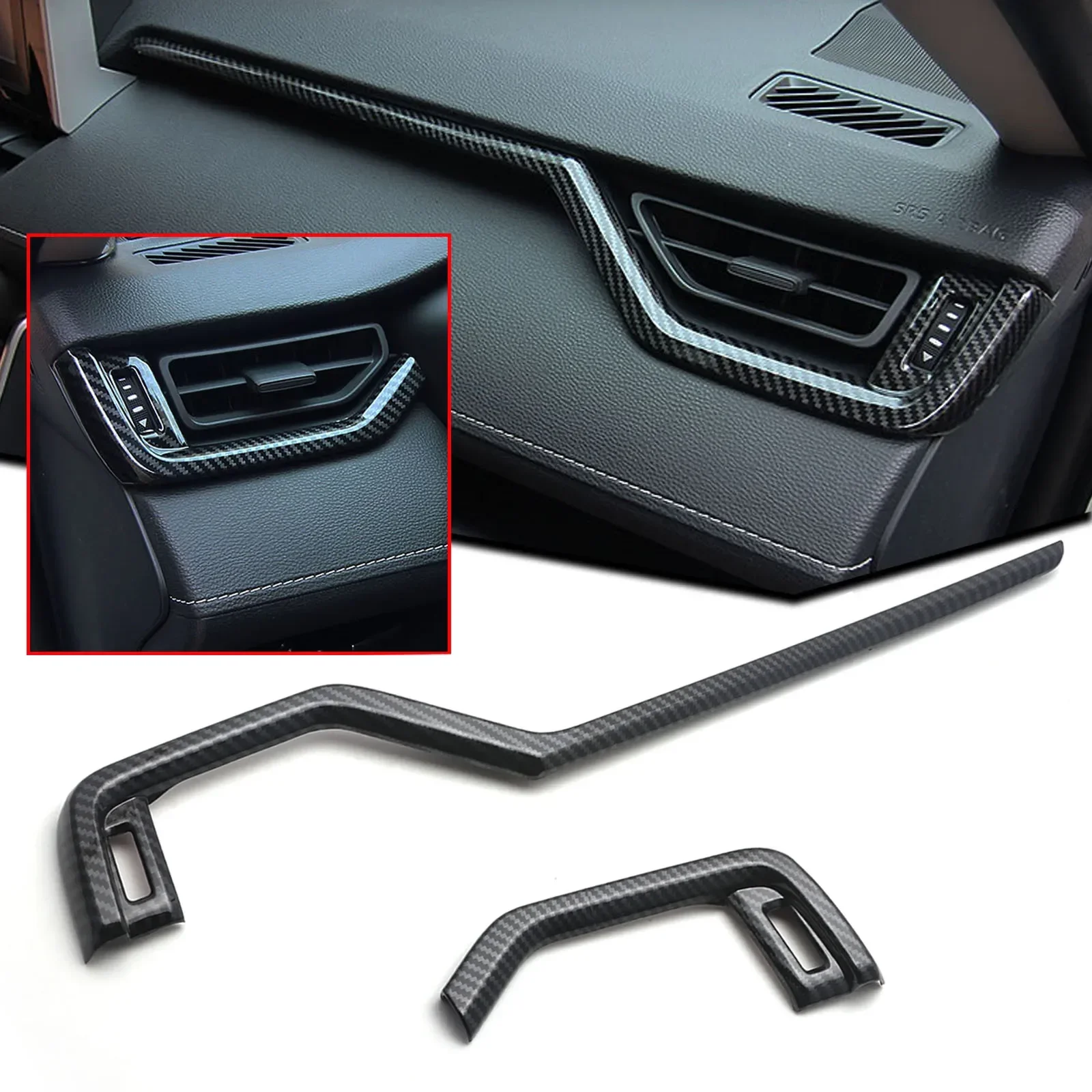 Carbon Fiber ABS Interior Dashboard Center Console Stripe AC Air Vent Cover Trim For Toyota RAV4 2019 2020 2021 2022 2023 2024