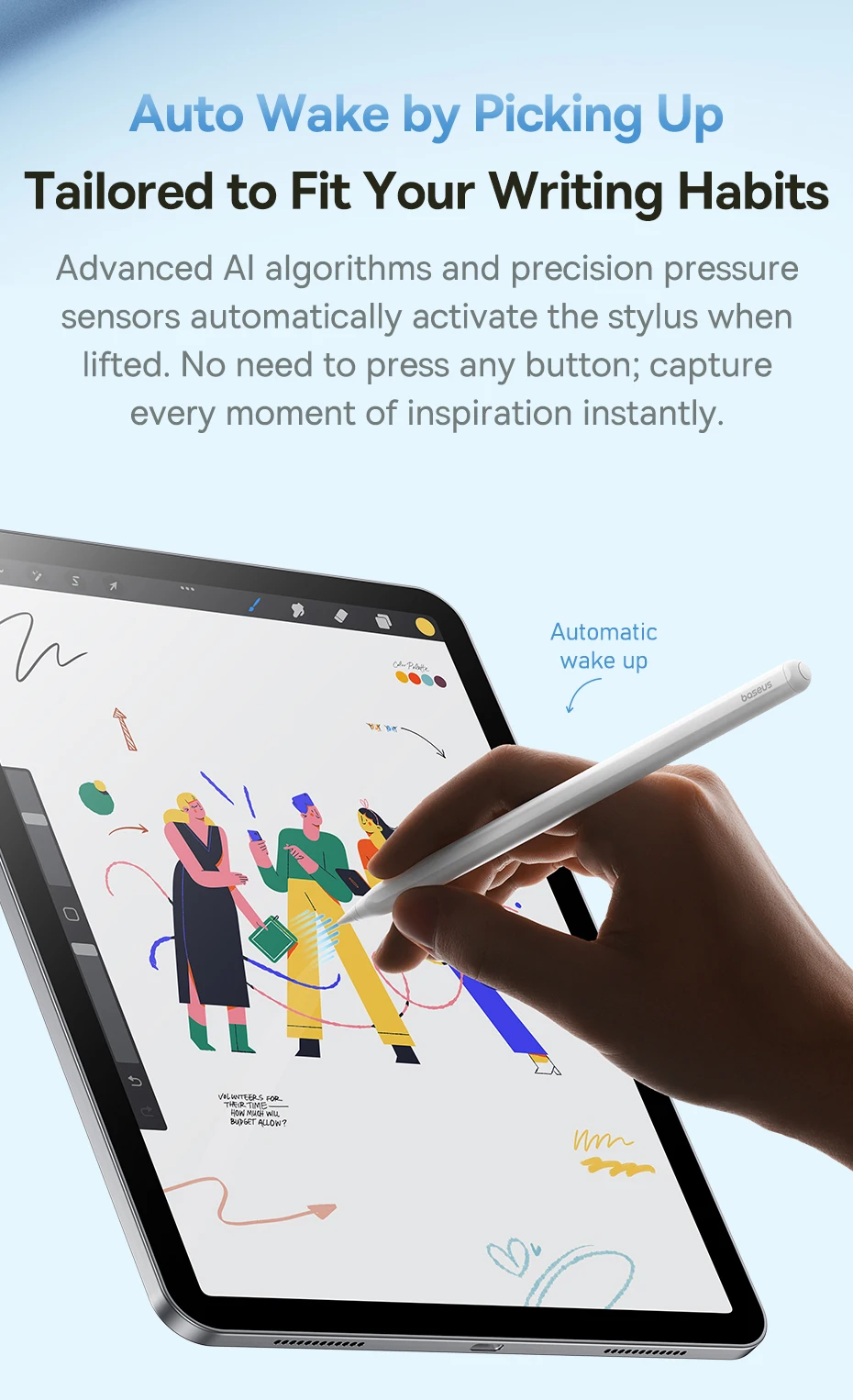 Baseus Stylus Stift Kabellose Aufladung für Apple Pencil Magnetische Anziehung für iPad Pro Air Mini Bluetooth 23h Akkulaufzeit Tablet-Stift – Detail 11