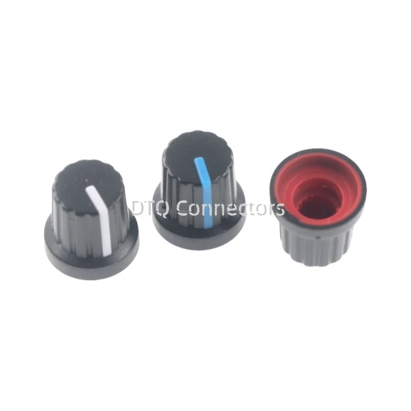 20Pcs 6mm Shaft Hole Dia Plastic Threaded Knurled Potentiometer Knobs Caps WH148