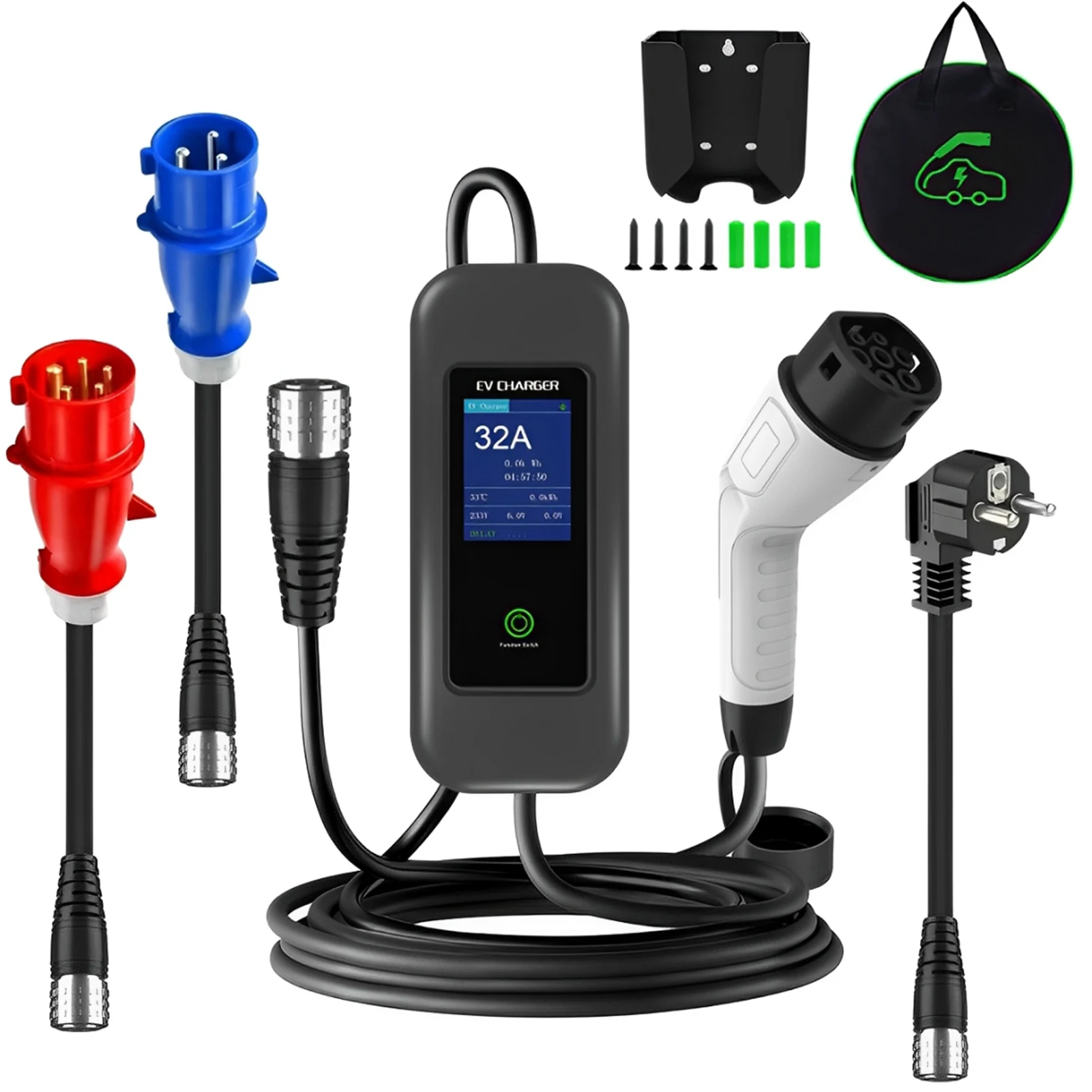 

22KW 32A Type 2 Electric Vehicle Charging 5M Cable Ev Charge Ev Charger Current Auto Adjustable