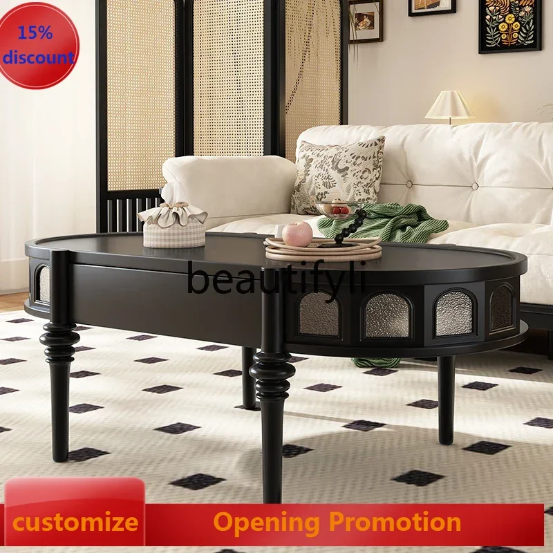 

Oval coffee table tea table French medium and ancient style American retro solid wood coffee table G1218