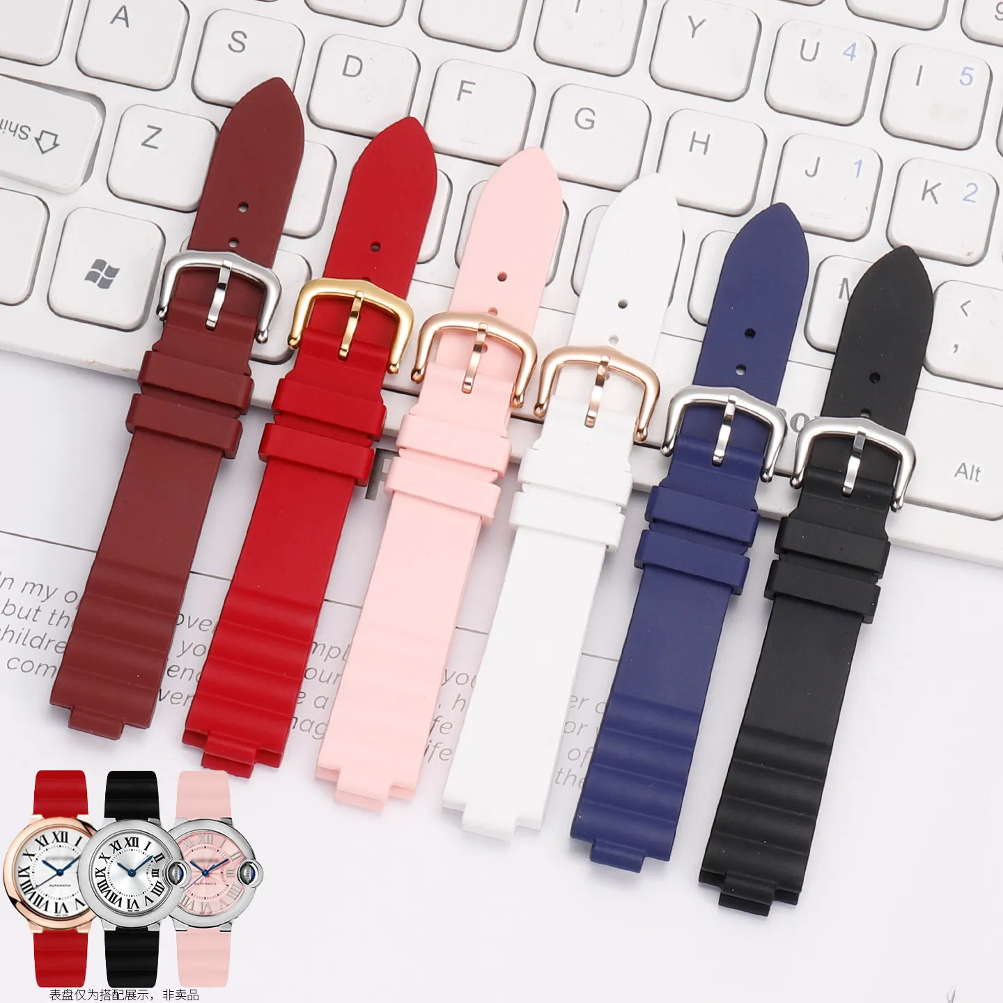 For Cartier Blue Ballon FKM watchband high quality fluororubber quick release watchstrap soft comfortable bracelet steel buckle