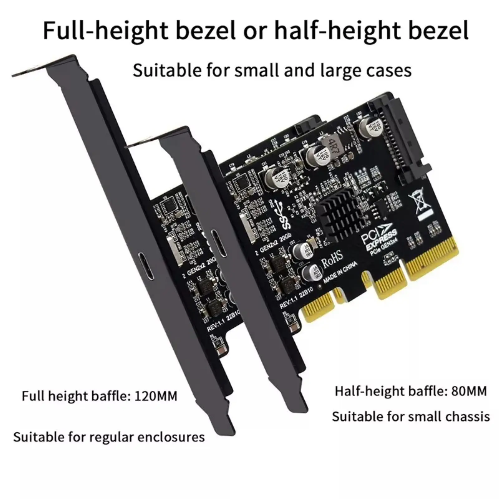 1PC PCIe to USB 3.2 Gen 2x2 Expansion Card 20Gbps Type-C ASM3242 SATA Powered for Windows Linux PC PH66