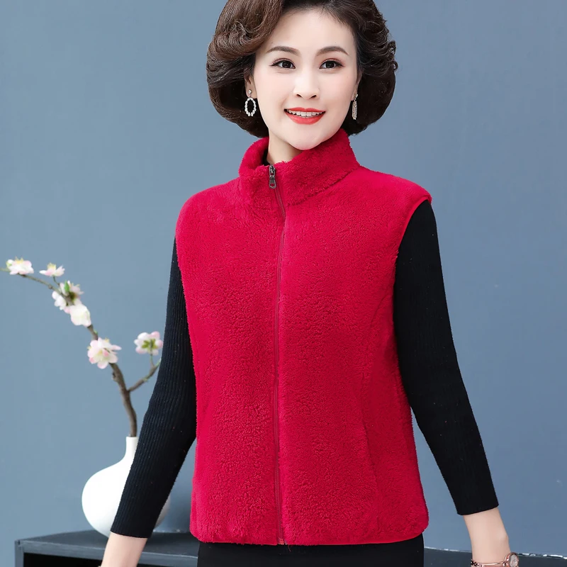 

2022 New Spring Autumn Waistcoat Vest Jacket Mother Ccoral Fleece Tops Fashion Loose Warm Casual Fleece Vests Women Clothing 5XL