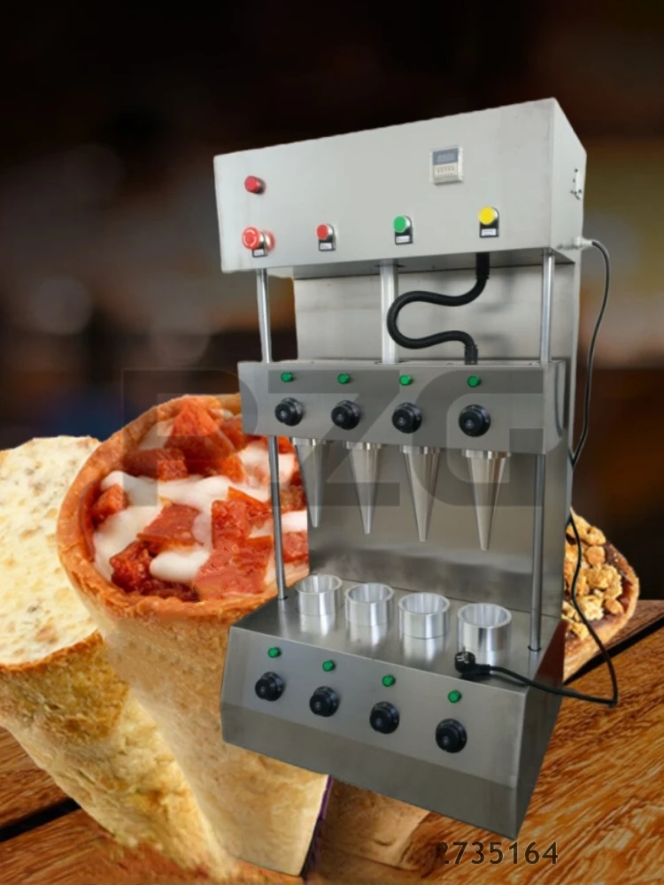 110V 220V 4 Moulds Ice Cream Pizza Cone Baking Molding Machine Pizza Cono With Rotary Oven Optional