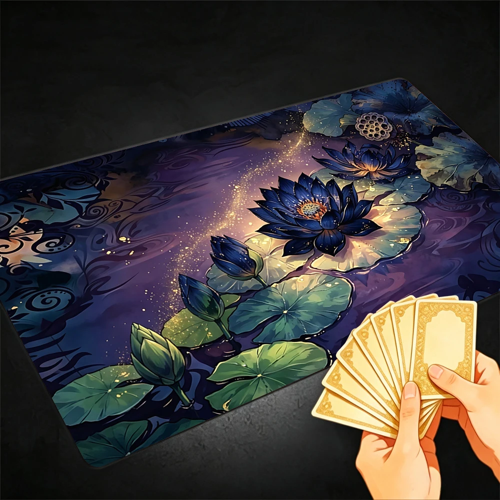 Mysterious Black Lotus TCG Playmat Magic Playmat Gathering Gaming Mat Stitched Edge Anti-slip base 60X35cm Trading Card Game