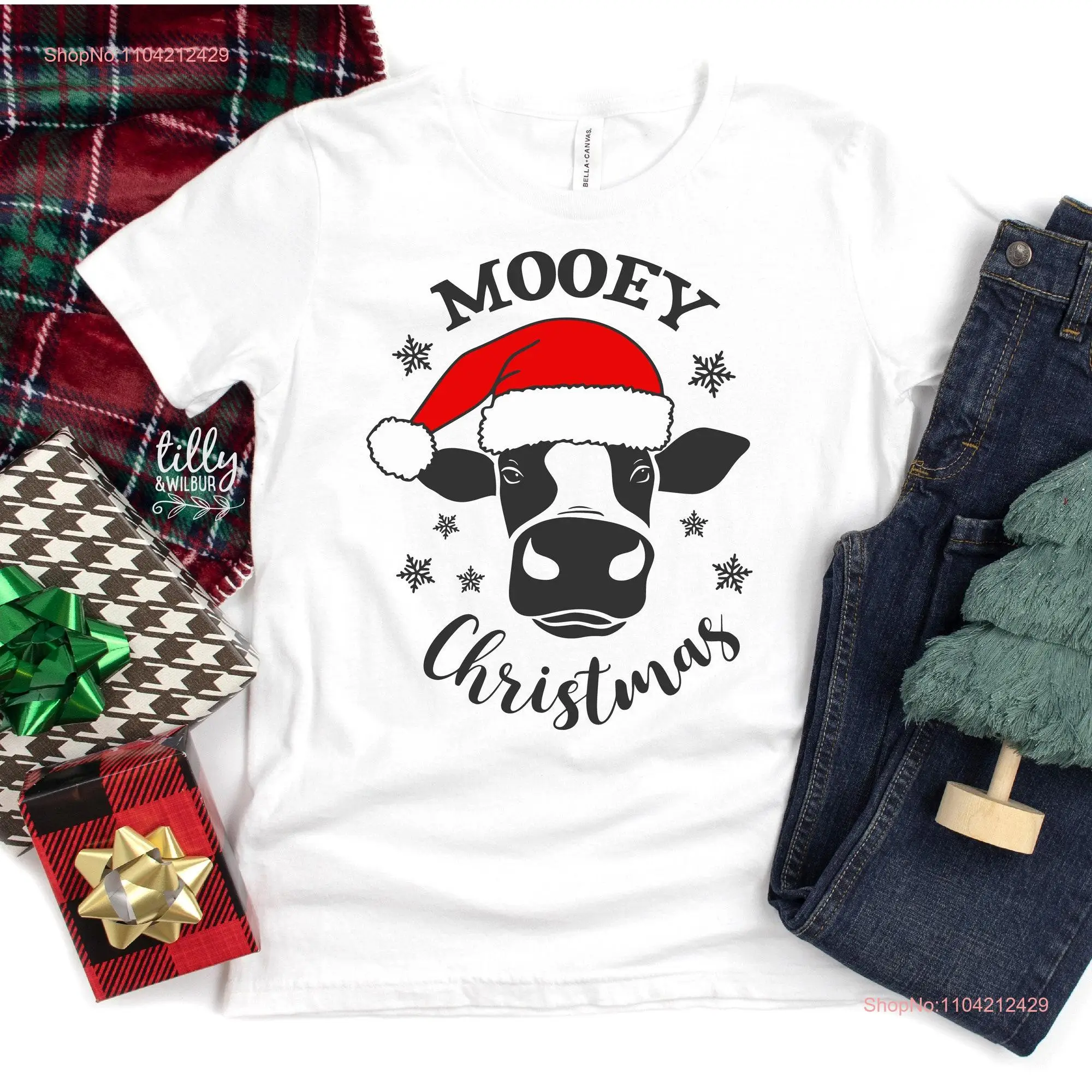 Mooey Christmas T Shirt Funny Family Farm Pyjamas Holy Cow long or short sleeves