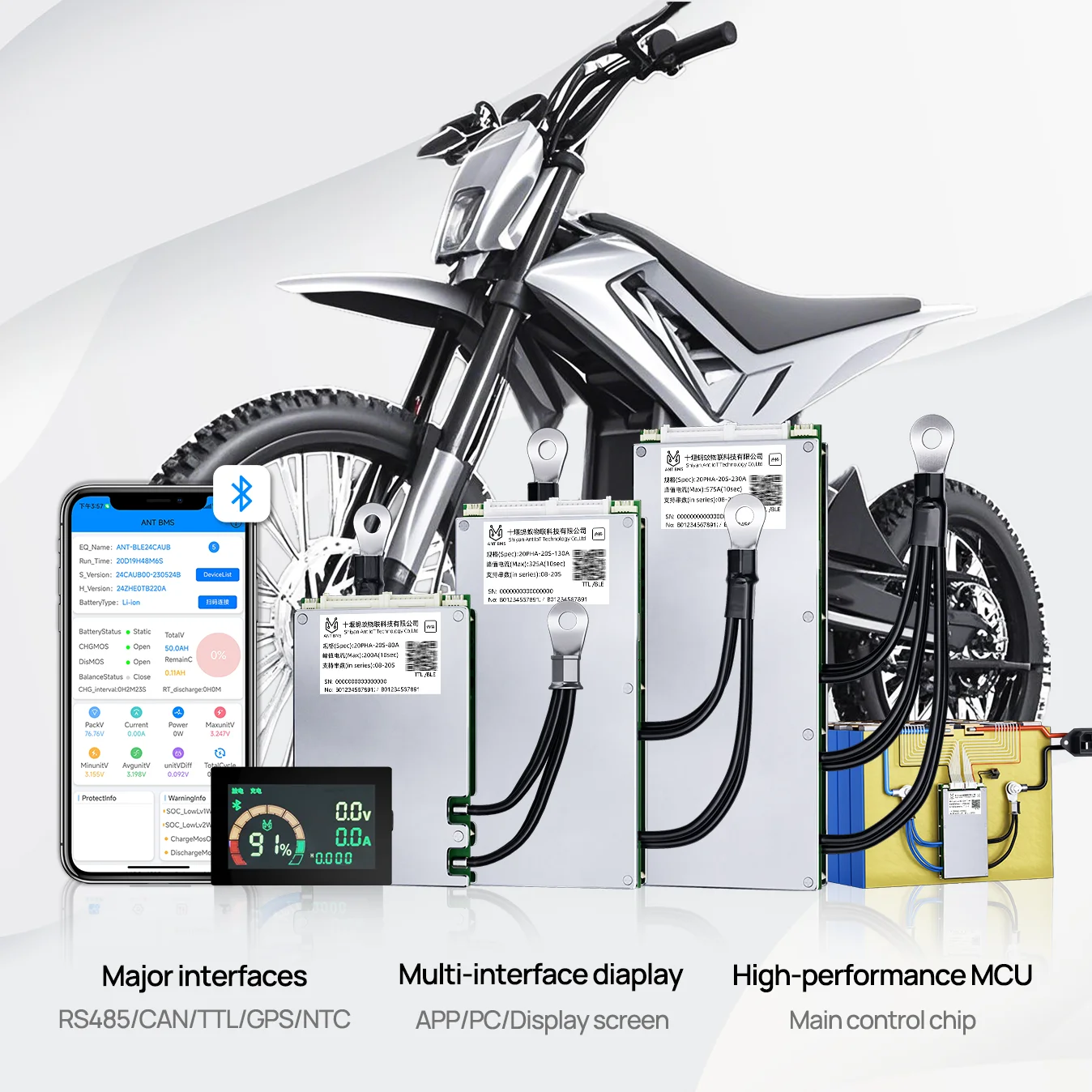Smart ANT BMS LiFePO4 LTO Li-ion 8–20S 12V/24V/48V 130–220A Bluetooth Battery Management System for E-Bike 18650 Battery