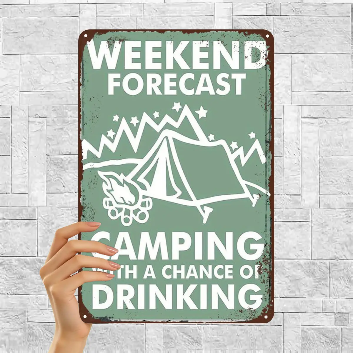 2D Flat 1pc, Weekend Forecast: Camping with a Chance of Drinking – Rustic Metal Sign Art for Outdoor Enthusiasts