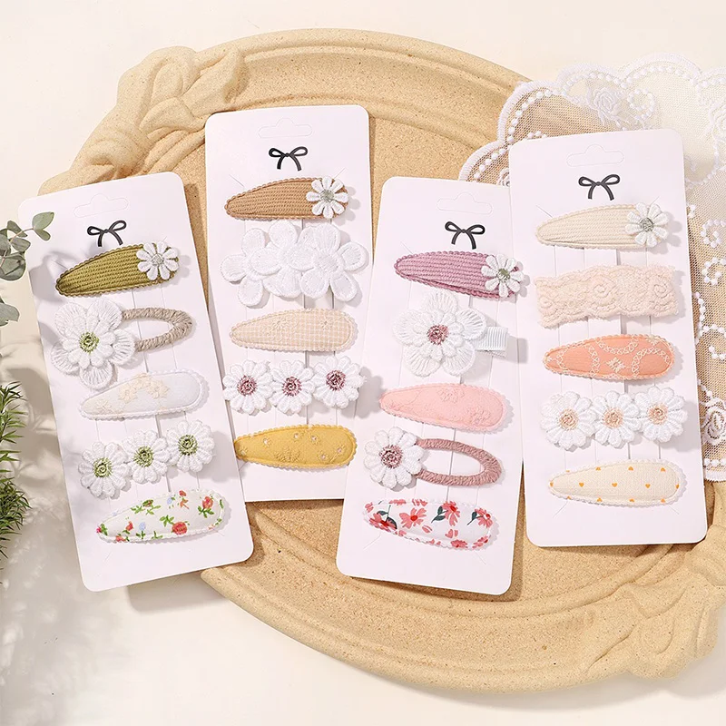 

5PCS Daisy print Set Fabric Plaid Hairpins girls Cotton Alloy Hair Clips Baby hair clips Accessories clips for kids FBBJr01-1