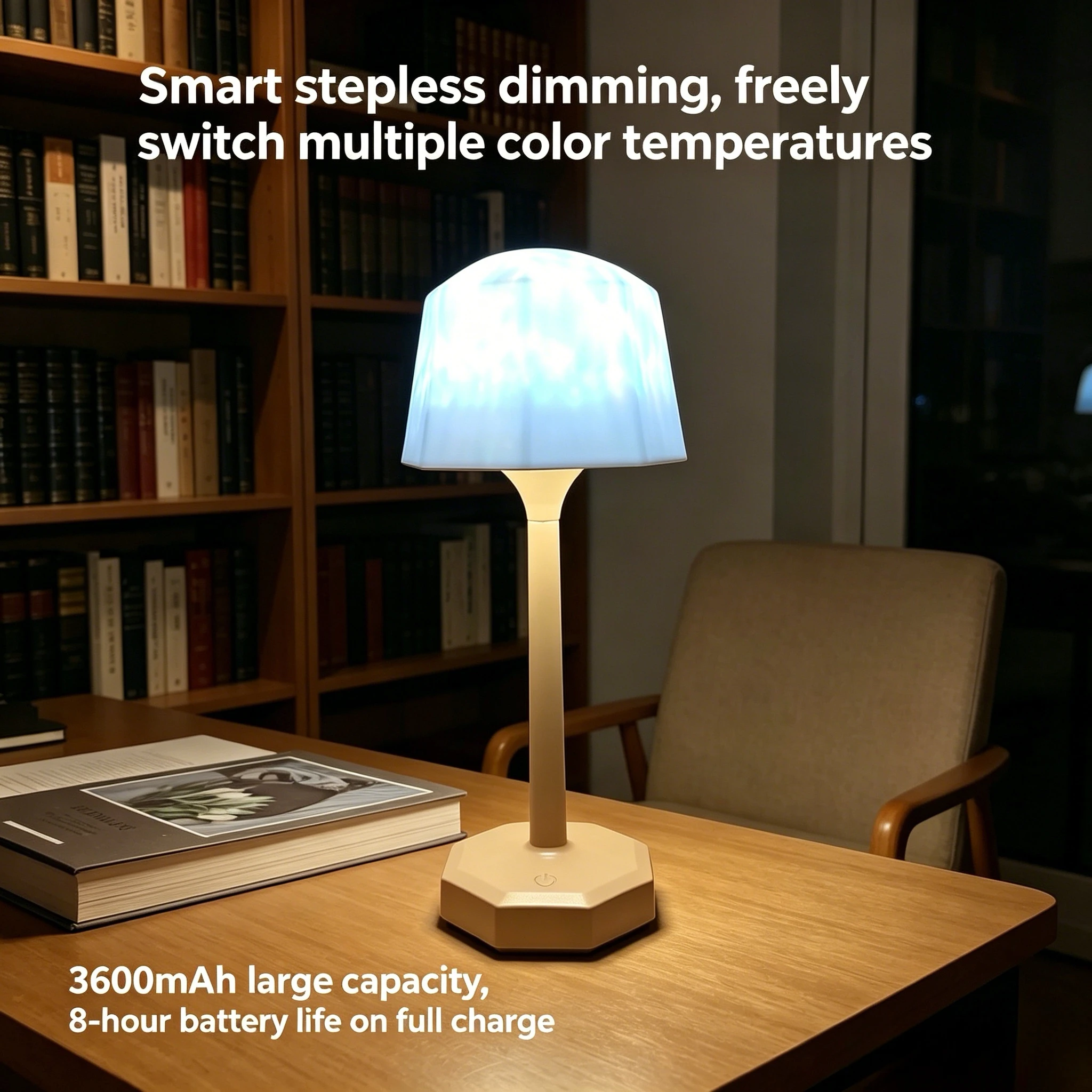Touch Control Ocean Wave Projection Ambient Desk Lamp, 3 Adjustable Color Temperatures, 16 Color Changing Lights, Dimmable Brigh