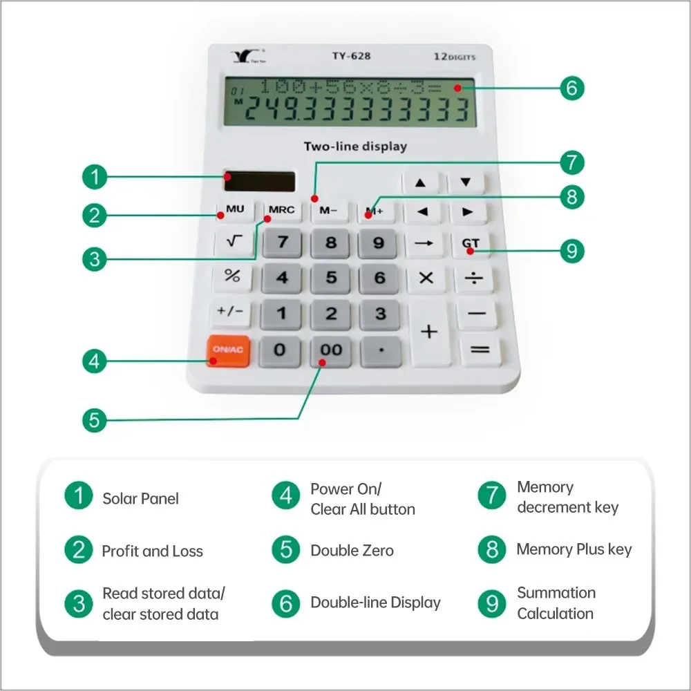Small ABS Desktop Calculator Big Button Solar Power Mechanical Calculator 12 Digit Battery Operated Basic Calculator School
