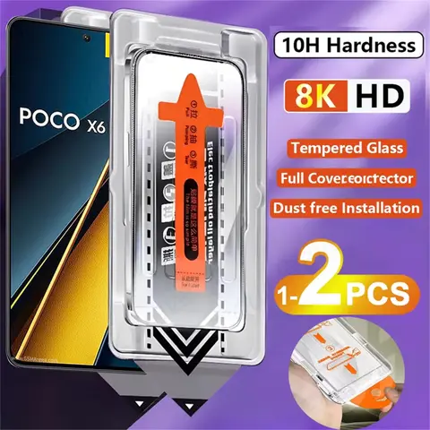 1-2PCs 8K Dust Free Installation Screen Protector for Xiaomi Poco X6 Pro 5G X3 NFC C65 M6 F6 F5 F3 M5s X5 X4 M4 M3 M2 Glass