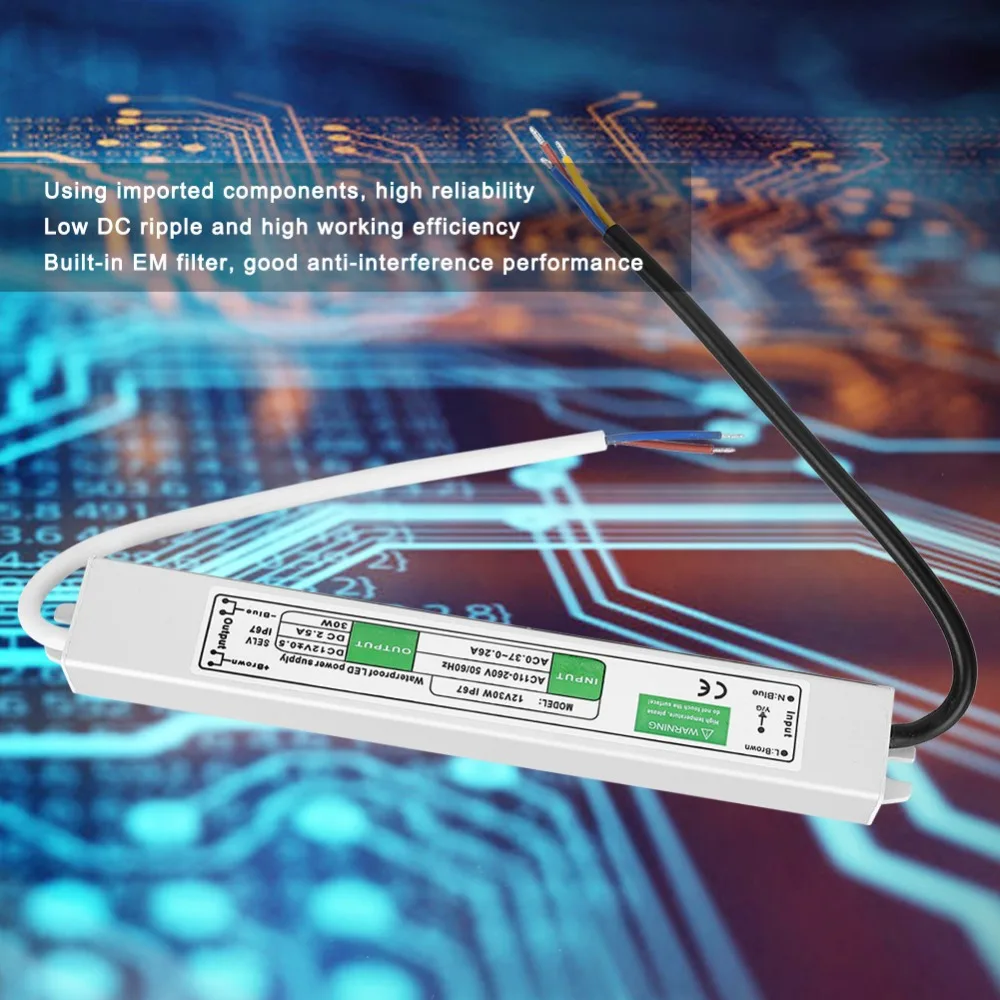 12V 30W LED Power Supply AC110V-260V Ultra Thin Switching Power Constant Current Driver Regulated LED Driver Computer Project