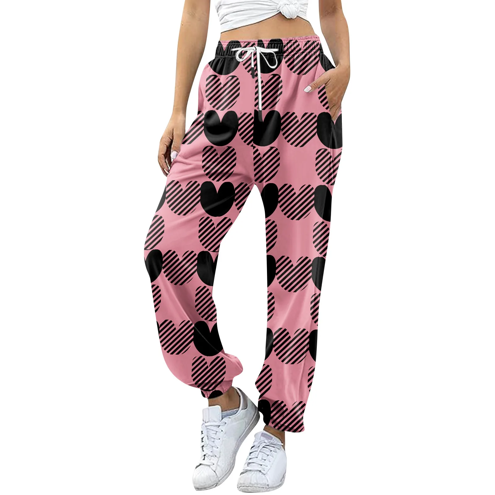 Hot Sales Womens Sweatpants Daily Casual Pants High Quality Fitness Tracksuit Trousers Heart Print Street Sport Jogging Pants