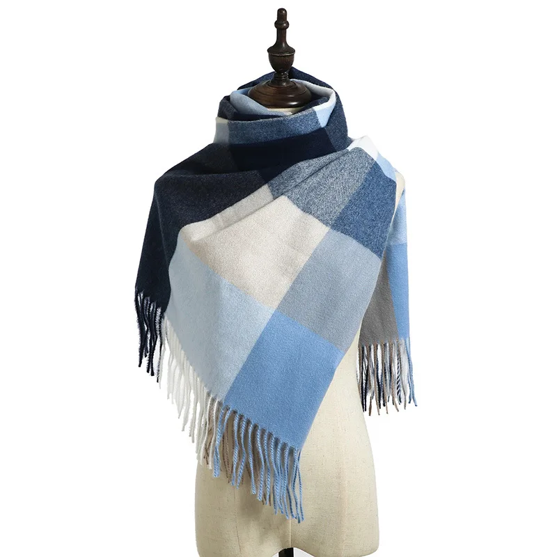 Winter Ladies Scarf Striped Plaid Shawl Elegant Lady Style Winter Scarf 2022 New Cashmere Tassel Scarf Luxury Pashmina Wraps