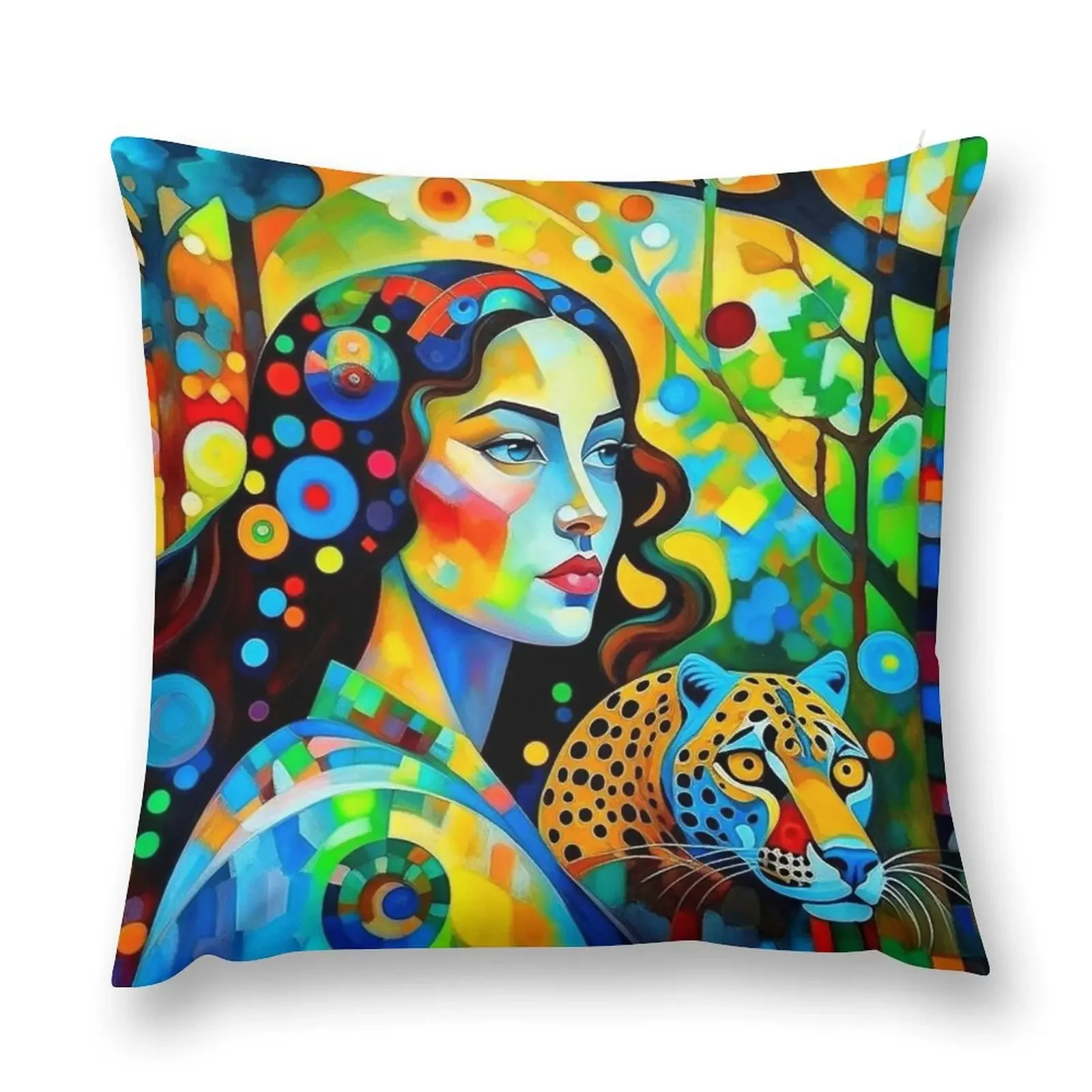 

A woman and a leopard. Throw Pillow Sofa Covers covers for pillows Decorative Cushions For Luxury Sofa pillow