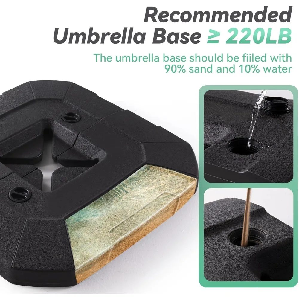 قاعدة مظلة للفناء الخارجي شديدة التحمل مع حشوة الماء والرمل، تدعم مظلات بقوة 220 رطلًا