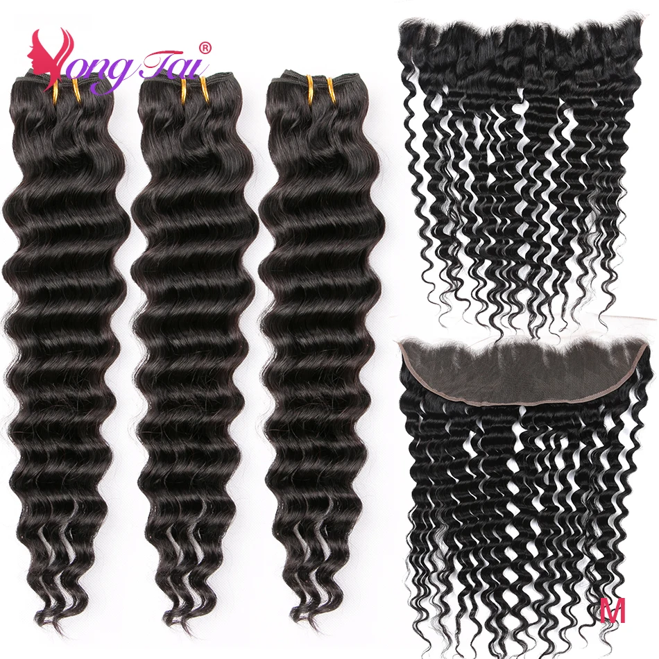 

YuYongtai Deep weave Bundles with Lace Frontal 13x4 Brazilian Human Hair Extension Natural Color Prepluck With Baby Hair