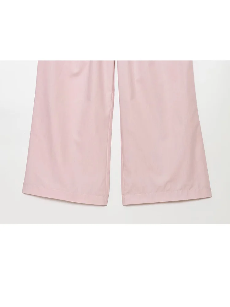 HH Women 2-Piece Set Single-breasted Short Sleeve Turn-down Collar Shirt+Drawstring Elastic Waist Solid Autumn Wide-leg Pants