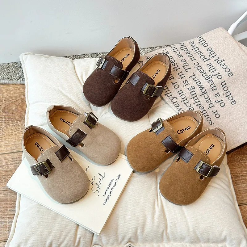 Children Flats Leather Shoes Kids Causal Shoes Round Head Britain Style Boys Girls Moccasin Shoes Simple Non-slip Size 21-30