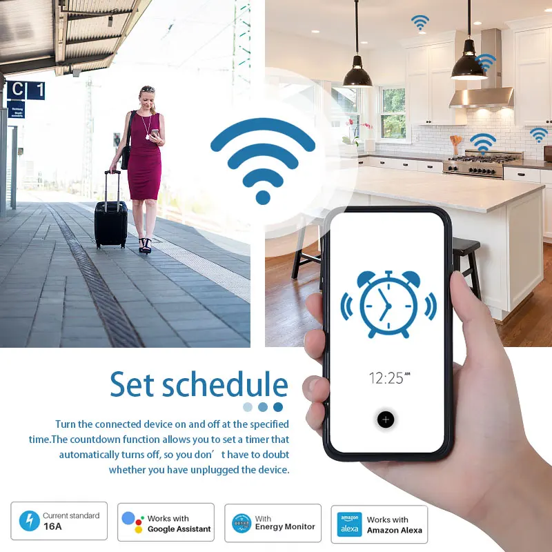 Tuya-Prise intelligente WiFi EU avec moniteur d'alimentation, prise en charge de la vie intelligente, synchronisation, 16A, 20A, Alexa, Google Home, Yandex, SmartThings