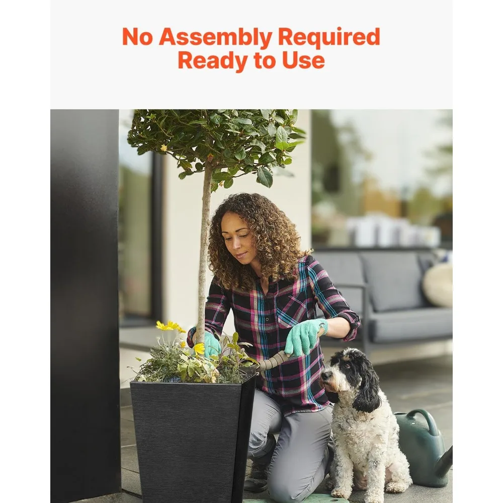 Set of 2 Tall Outdoor Planters, 22inch Large Black Modern Pots with Drainage for Indoor and Front Porch