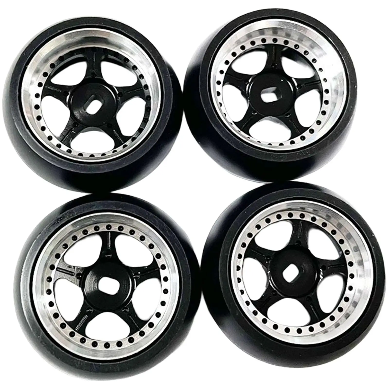 4 Pieces RC Rubber Drift Tyre Hard Anodized Wheel Rims for Wltoys K969 K989 P929 1:28 Scale RC Car Replacement Accessory Parts