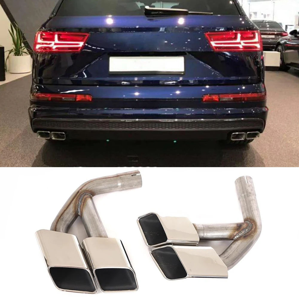 Stainless Steel Exhaust Muffler Tips For Audi Q7 2016-2019 Four Square Tips Black / Silver Muffler Tail Not SQ7 One Pair