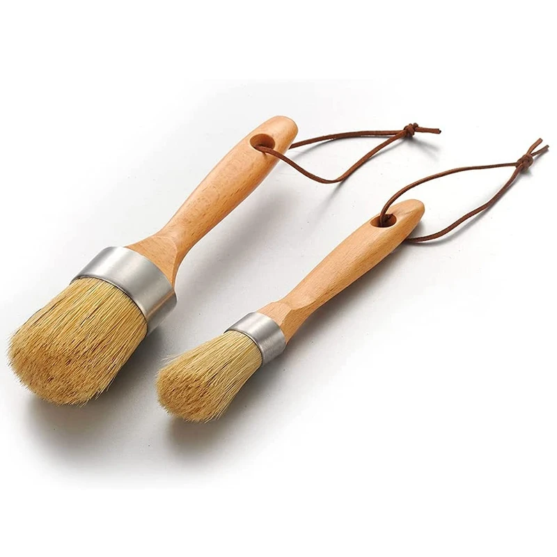Pincel de cera para pintura de tiza magnética, 2 uds., para muebles, plantillas, proyectos de madera, acabado de cera, pintura con leche, Natural