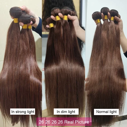 Imagen 2 del producto Extensiones de Cabello Humano Liso con Cierre 4x4, Cabello Brasileño Virgen, 3 o 4 Paquetes con Frontal Transparente 13x4, 100% Cabello Natural