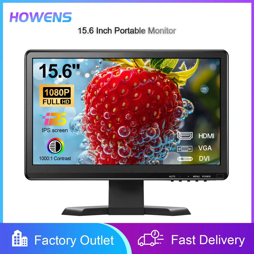 15.6 Inch Portable Industrial Display 1920x1080P HDMI DVI VGA Port Installation For PC TV Mobile Laptops PS4 5 Multiple Display