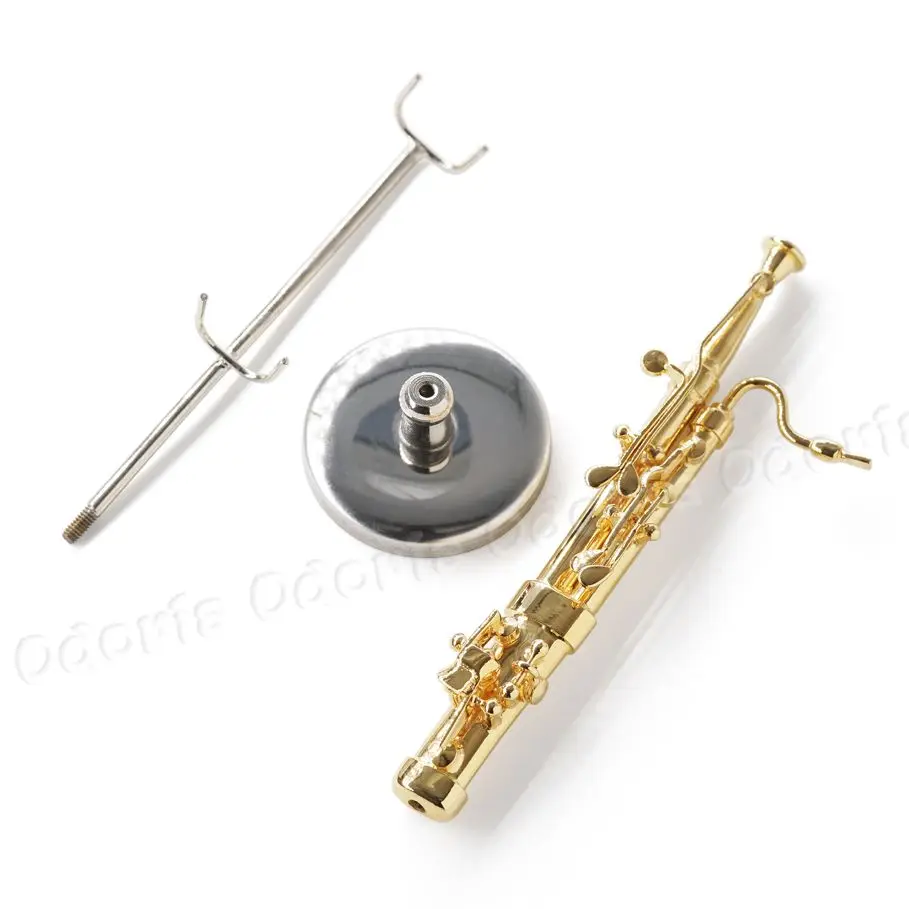 Odoria 1:12 Miniature Golden Bassoon with Stand and Case Unplayable Musical Instrument Model Set Dollhouse Accessories Decor