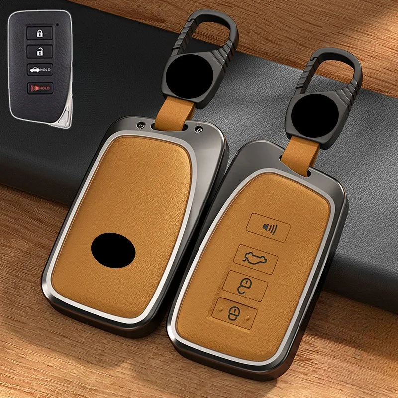 Aluminum Alloy Leather Car Remote Smart Key Fob Case Cover Holder Bag With Keychian For Lexus IS GS RX ES NX LS RC LX