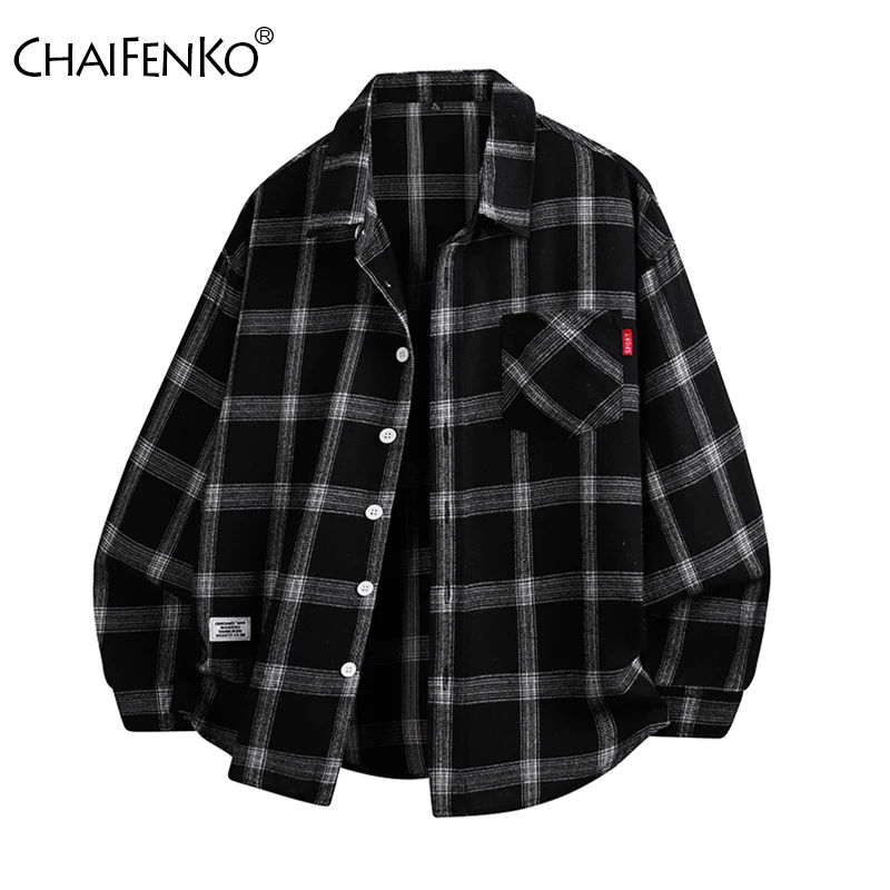 

Spring Autumn Fashion Grid Man Long Sleeves Shirt New Retro Simple Comfortable Lapel Coat Outdoor Loose Leisure Versatile Shirt