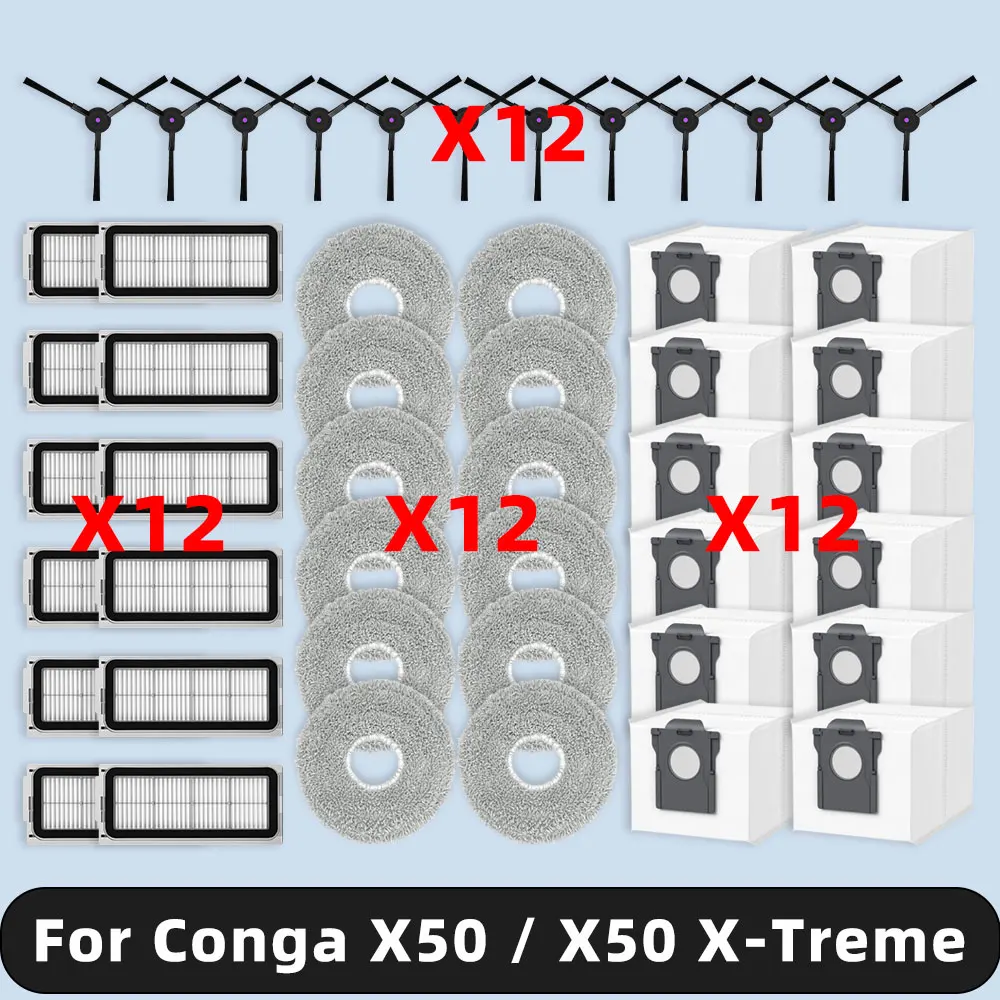 Compatível para ( Cecotec Conga X50 / X50 X-Treme ) peças de reposição acessórios escova lateral principal filtro hepa mop almofada saco de pó