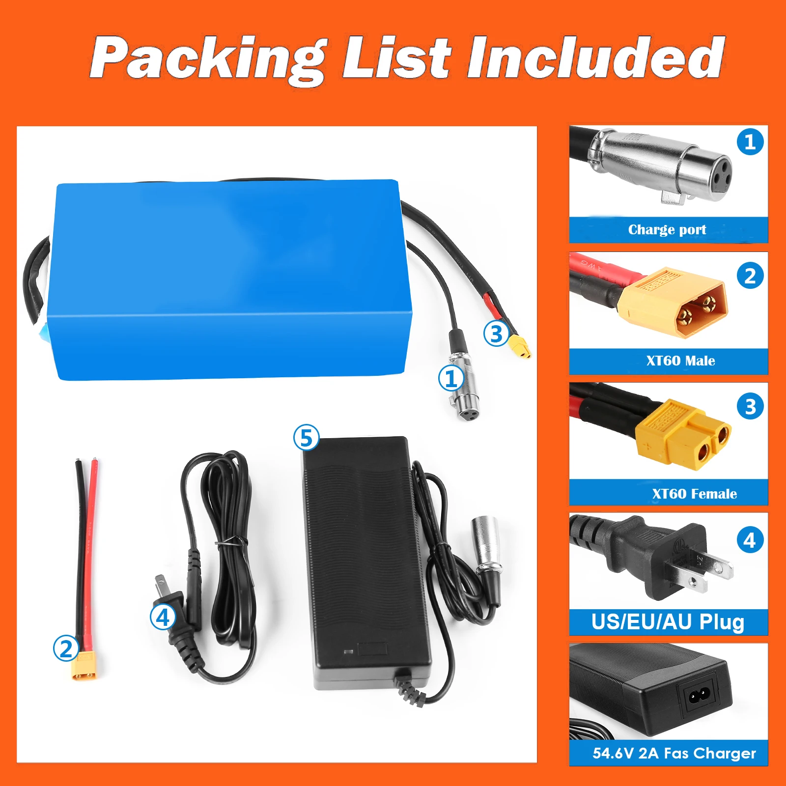 EU US Lager Scootoer Batterie Ebike 52V 48V 36V 72V 60V 20Ah 40Ah Lithium-Batterie Pack Für 350W 500W 750W 1000W 1500W 2000W 3000W – Detail 11