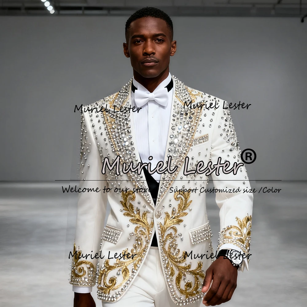 Exclusive Design Suits Men For Wedding Beaded Stones Prom Blazers Customized 2 Pieces Sets Costume Homme Groom Banquet Tuxedos
