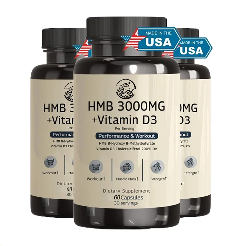 HMB 3000 mg and Vitamin D3 60 capsules promote muscle growth and recovery Relieve muscle loss - HMB supplement Non GMO