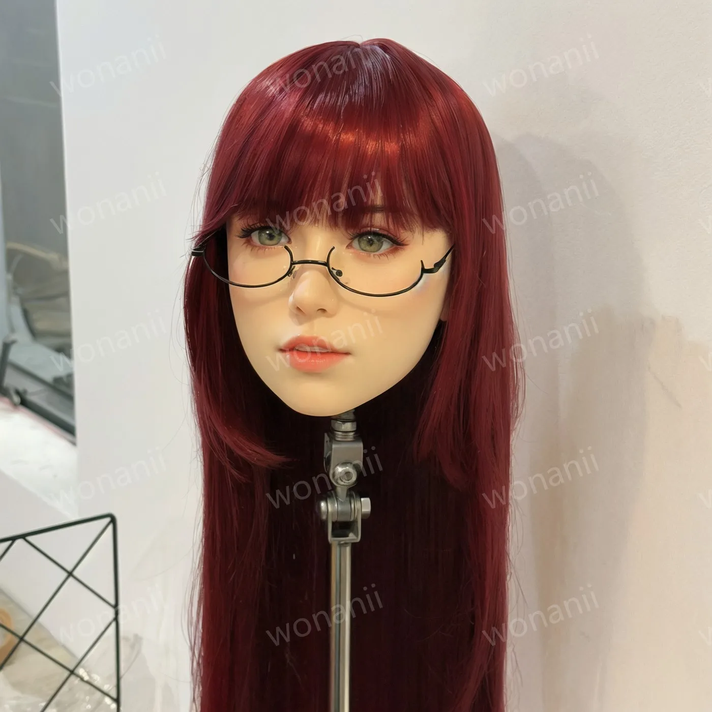 1:1 Nachbildung eines weiblichen Kopfes, aus TPE-Material, burgunderrote Perücke, abnehmbare Perücke, sexy Puppe, für erwachsene Männer, mit weicher Textur