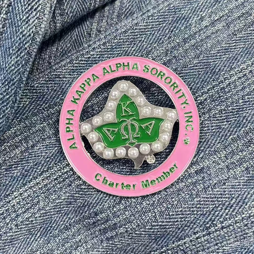Wholesale Custom Alpha Sorority Charter Member Pearl & Ivy Round Collar Brooch
